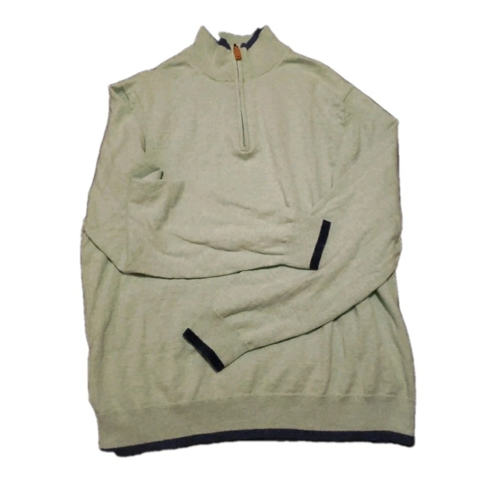 Crown & Ivy Mint Navy 1/4 Zip Long Sleeve Large Pull Over Sweater Cotton/Wool